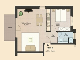 Weidenblick, Ferienwohnung 08 - Grundriss