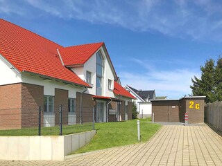 Haus Meeresbrise, Nordansicht und Fahrradschuppen