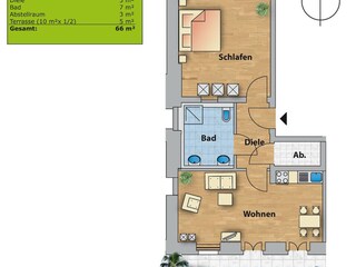 Grundriss, Balkon liegt auf Süden zum ruhigen Innenhof