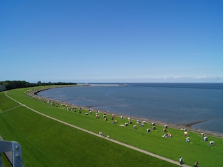 Blick auf Strand/Schifffahrtsweg