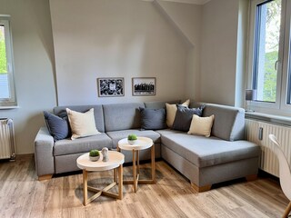 Großes Schlafsofa im Wohnzimmer, Ferienwohnung Seevetal