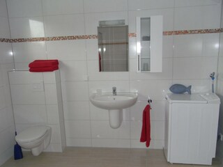 Bad unten mit Dusche und Waschmaschine