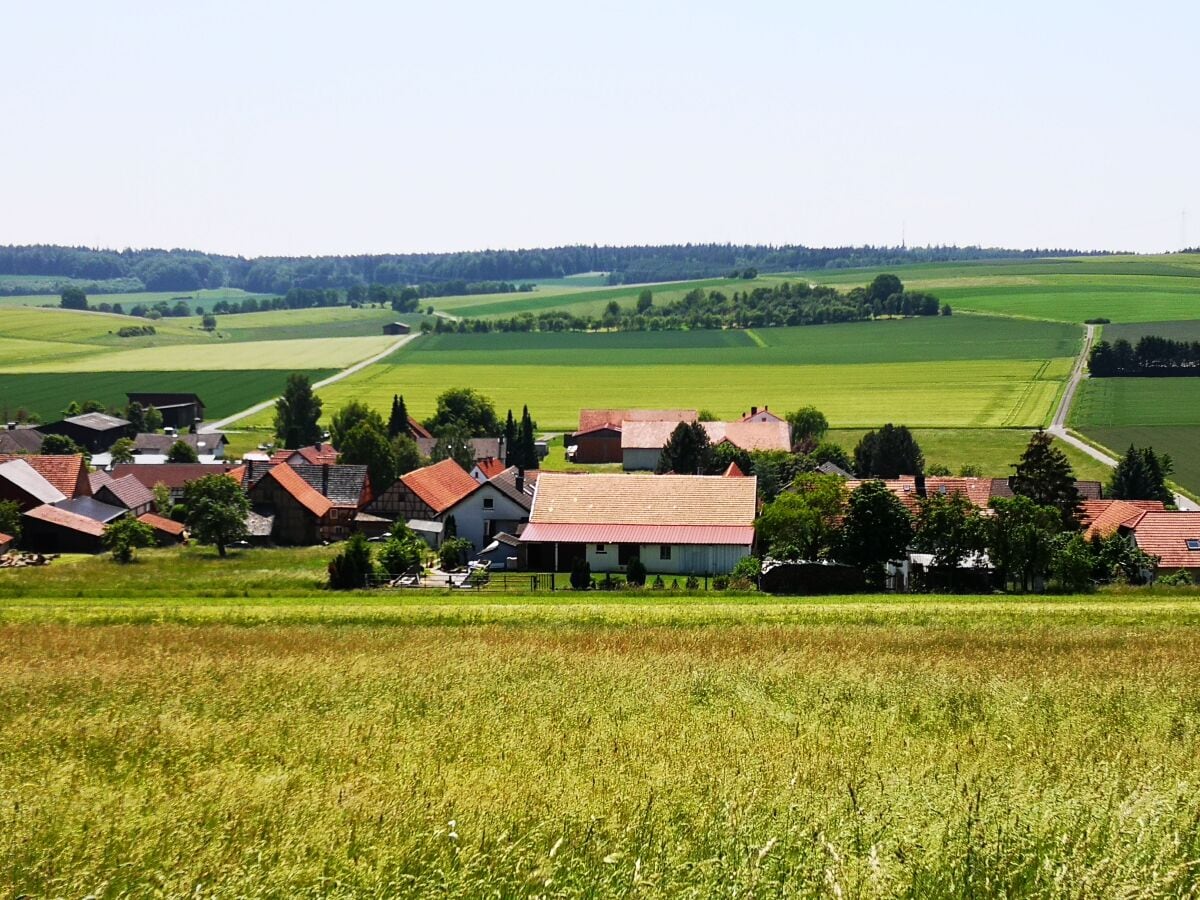 Blick vom oberen Weg auf den Hof