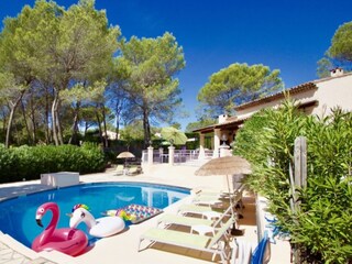 Great pool area and also terrain de boules