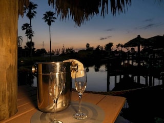 Sundowner on boat dock