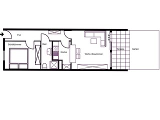 Grundriss der Wohnung mit Garten und Terasse