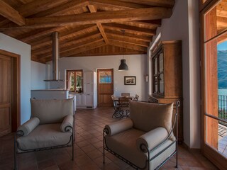 Living room with kitchen, view on lack Garda.