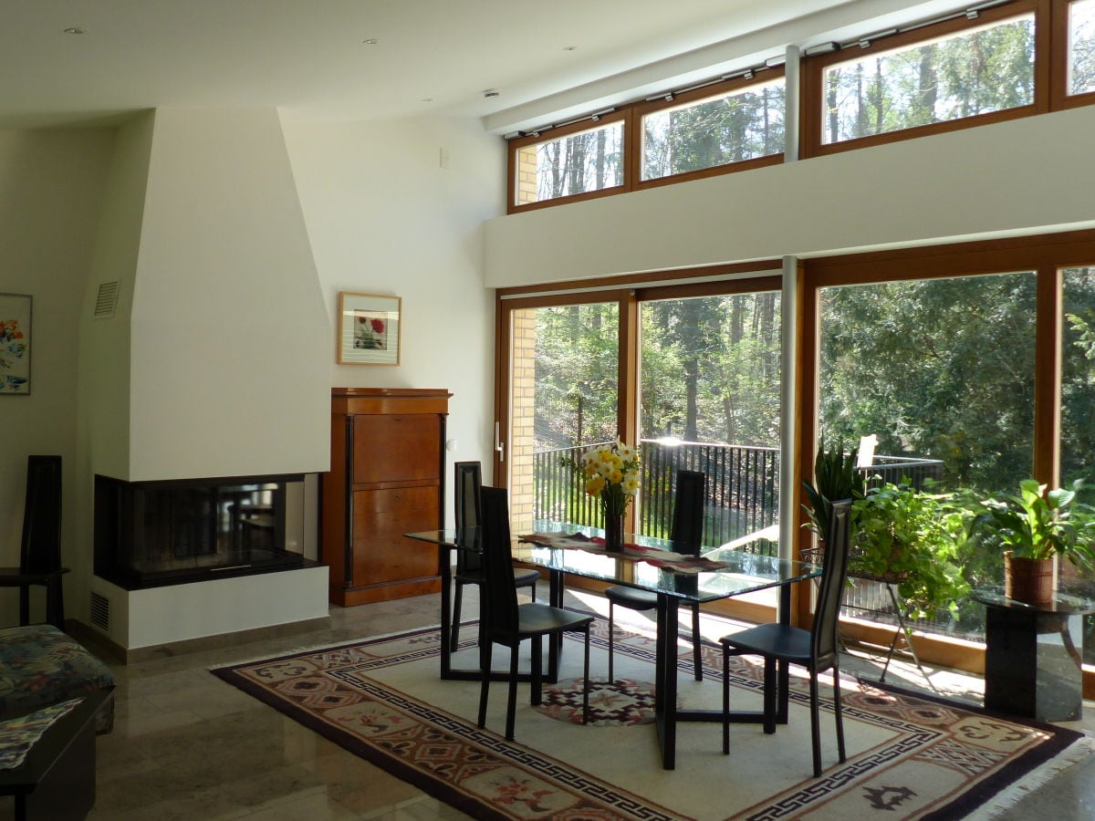 Open fireplace in living room