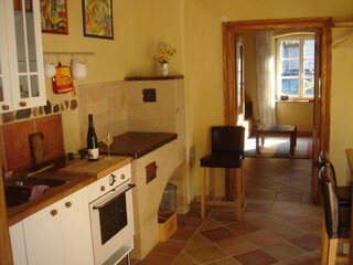 View from the kitchen into the living room