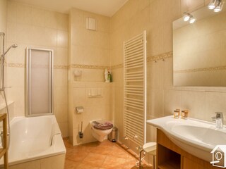 Luxurious bathroom with bathtub / shower ...