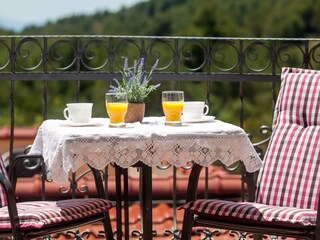 Balkon mit Blick ins Grüne und aus das Meer