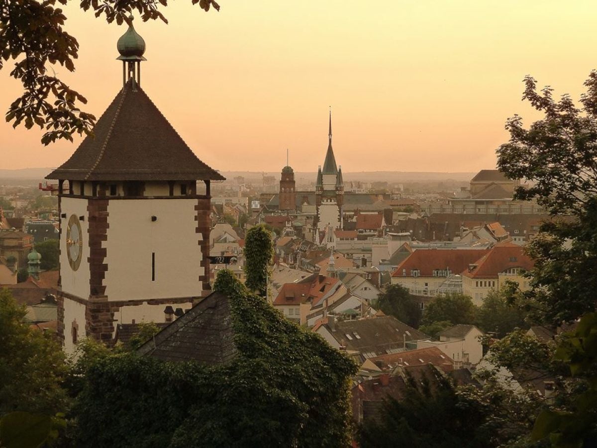 Sunset over Freiburg, view from Schloßberg