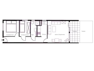 Grundriss der Wohnung mit Garten und Terasse