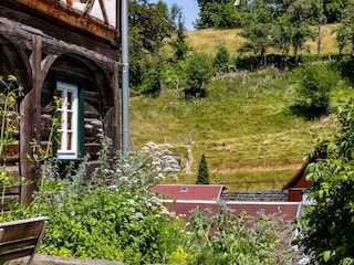 Blick vom Hof ins Dorf