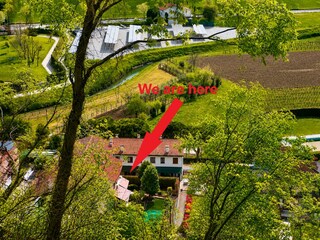 Aerial view of the building.