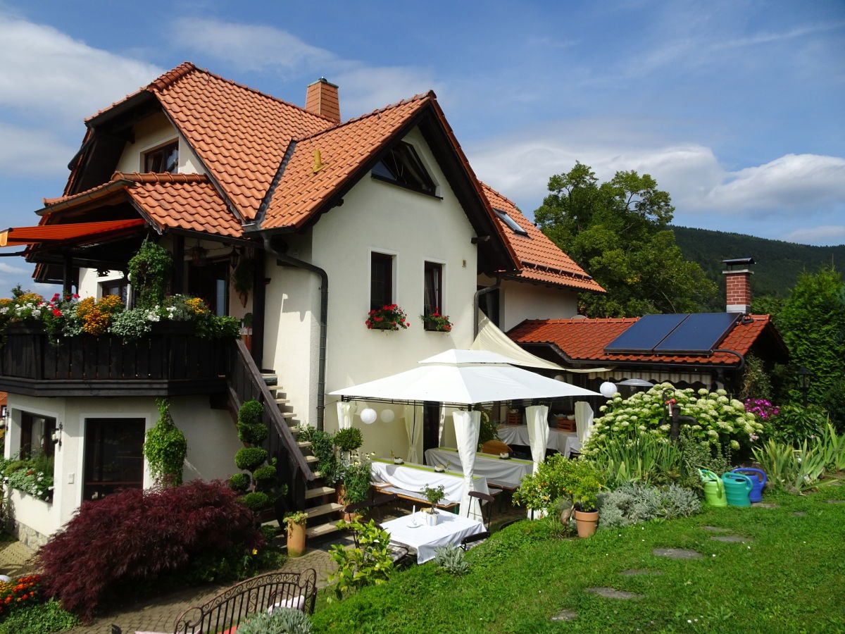 Blick vom Grillplatz auf das Haus