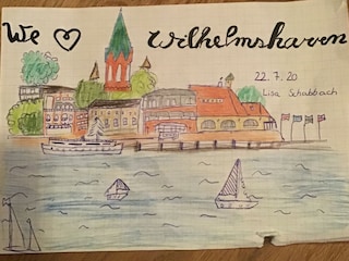 Blick auf die Stadt vom Küchentisch (gemalt)