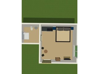 Grundriss 2. Schlafzimmer mit DU/WC, Küche