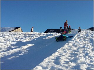 Winterspass pur auf dem Rodelhang vor dem Haus