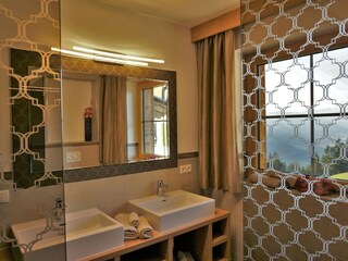 Large bathroom with toilet and walk-in shower