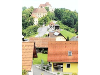 Das Ferienhaus mit Schloss Seggau im Hintergrund