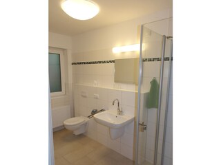 Das Bad mit Dusche und WC