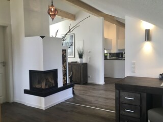 Living area, fireplace