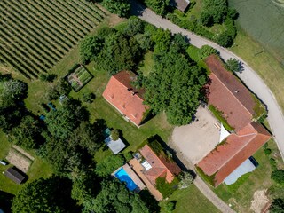 Blick von Oben, links der Weinberg des Weingut Welzin
