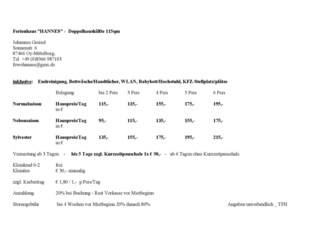 Preisübersicht unverbindlich