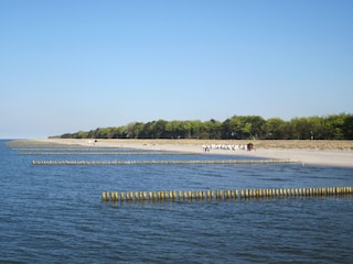 Blick von der Zingster Seebrücke auf den Strand