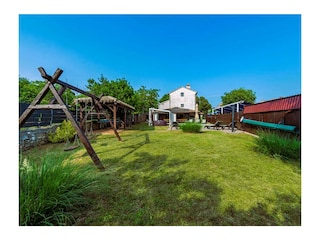 Trampoline and swings for your children.