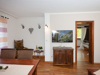 Wohnzimmer mit Blick zum großen Schlafraum