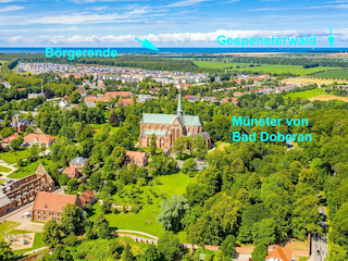 Drohnenbild über Bad Doberan bis nach Börgerende