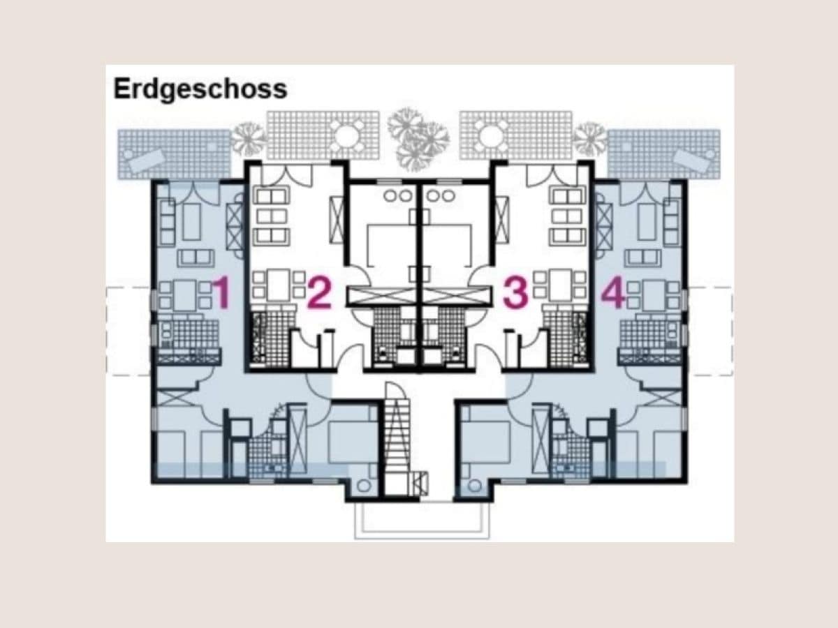 Grundriss Whg. im EG: 2 Schlafzimmer, Terrasse, Typ1+4