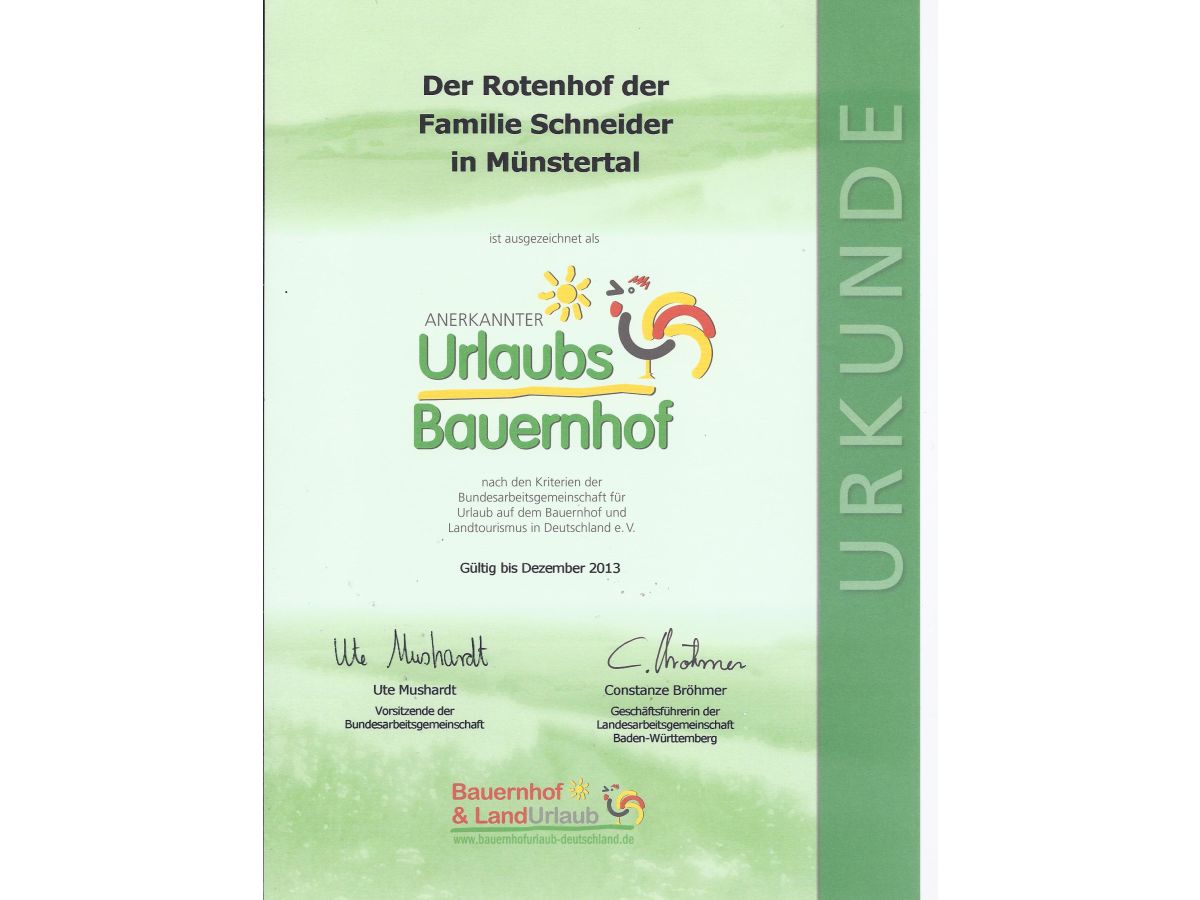 Urkunde Urlaubsbauernhof