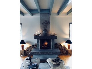 Open stove in the parlor