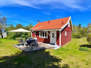 Blick aus dem Garten auf das Haus