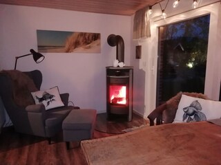 crackling fireplace in the evening