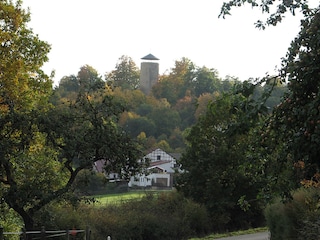 Blick auf Ruine Löwenstein mit Aussichtsturm