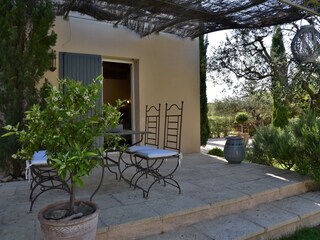 The breakfast terrace, shady in the afternoon