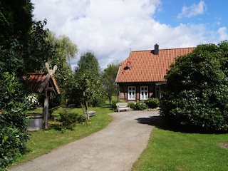 Blick von der Zufahrt in den westlichen Gartenteil