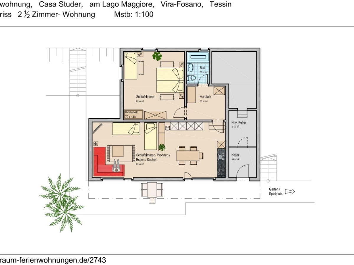 Grundrissplan Ferienwohnung 1:100