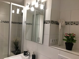 Bad mit Dusche und integriertem Handföhn
