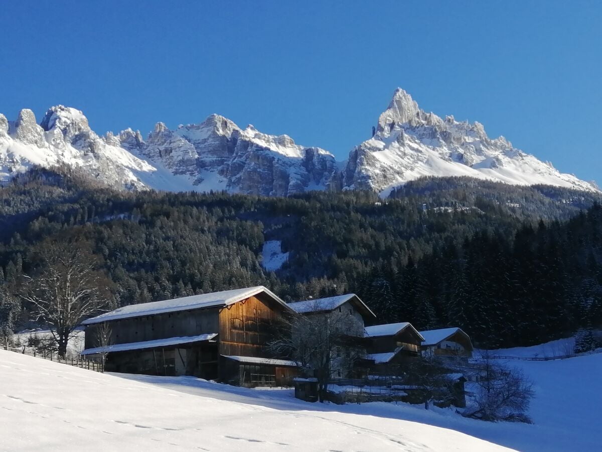 Verschneite Wiesen am Hof.