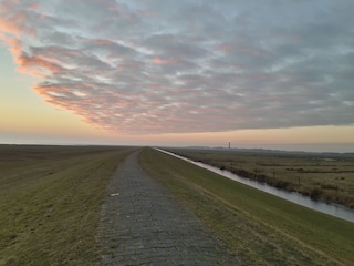 Mit dem Fahrrad den schier endlosen Deichweg entlang