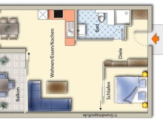Floor plan of apartment 235 for up to two people