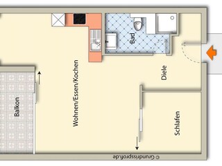 Floor plan of apartment 235 for up to two people