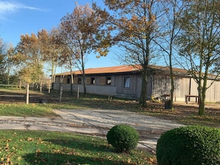 Stutenstall mit kleiner Koppel vor dem Haus