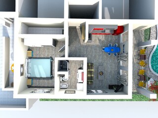 3D Draufsicht auf die Ferienwohnung