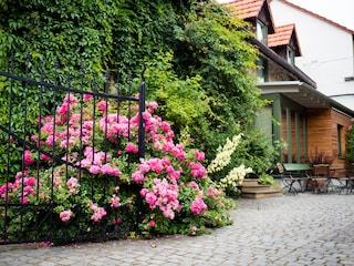 Das Ferienhaus aus Sicht der Hofeinfahrt